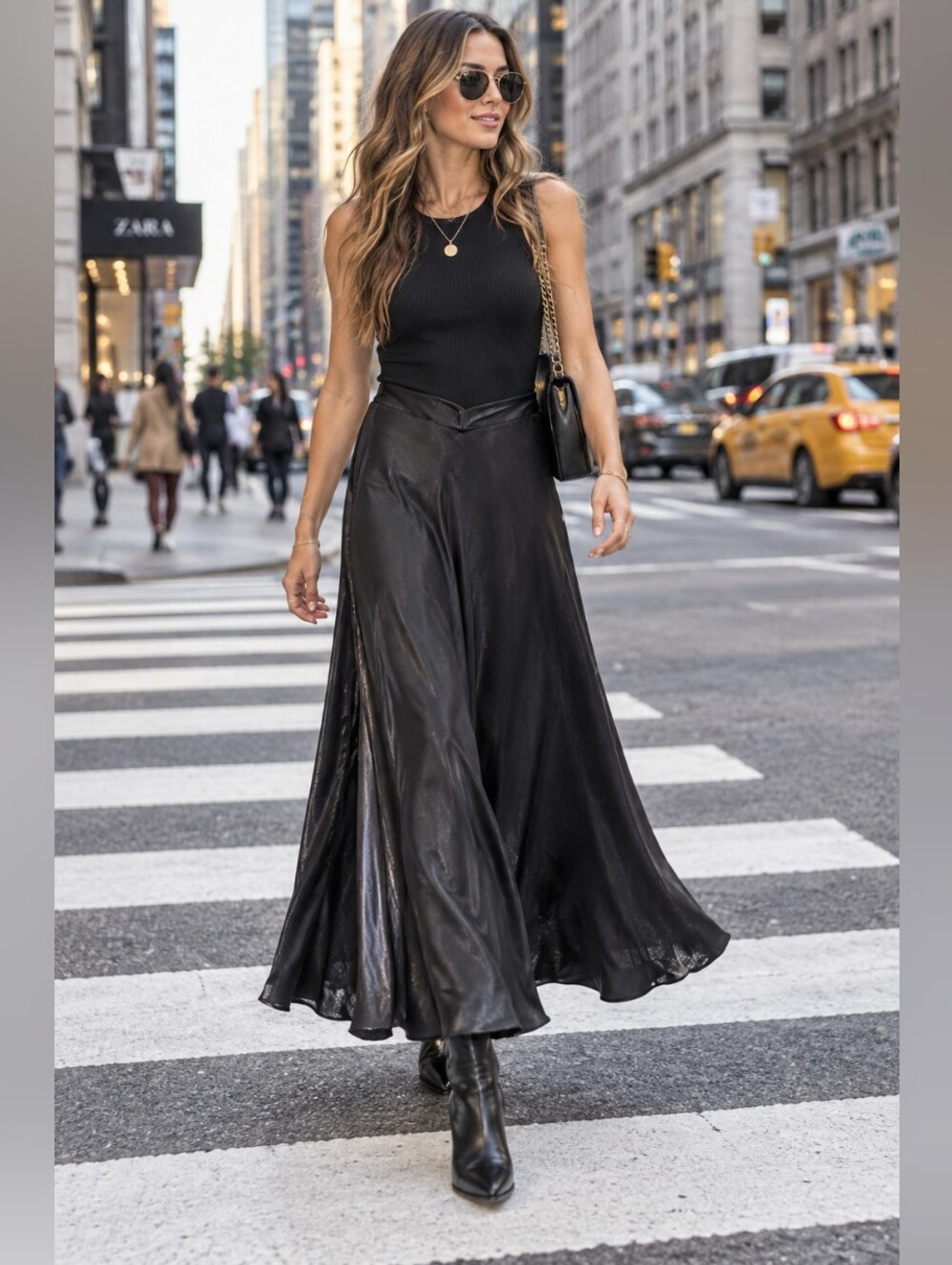 Vintage JS Collections Black Satin A-Line Maxi Skirt Shimmery Sheen 2